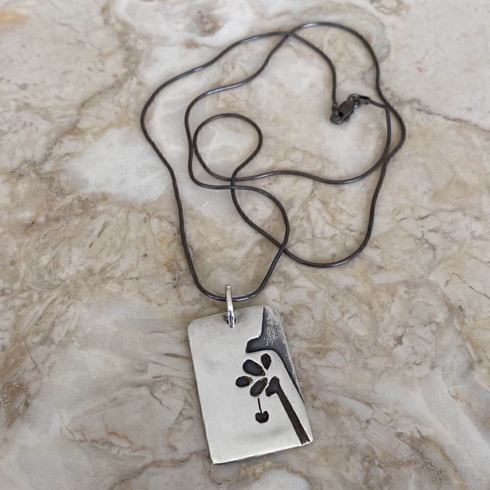 925 Sterling Silver Handcrafted Double Sided Abstract Pendant Necklace